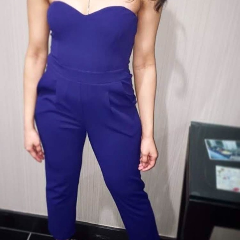 Blue strapless jumpsuit